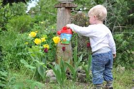 Kid watering his garden