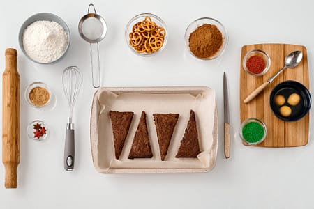 top view of baking tools and baking ingredients