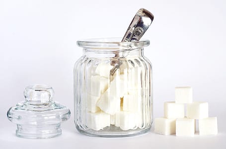 Jar full of sugar cubes
