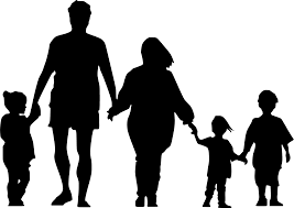Silhouette of parents with their children